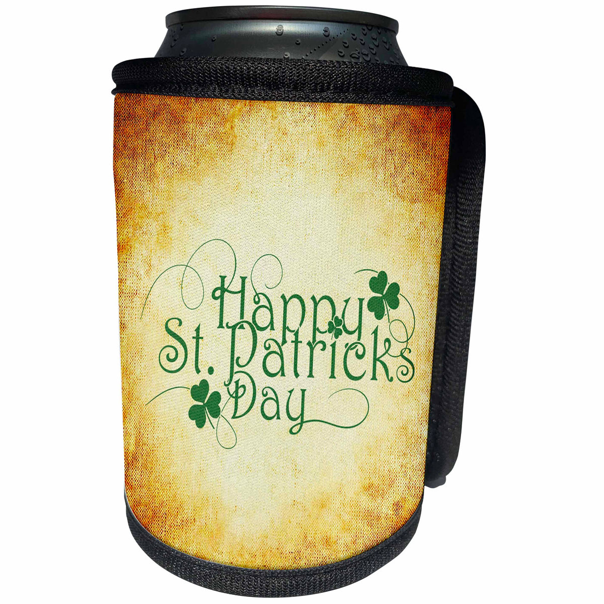 3dRose Sven Herkenrath Quotes - Happy St. Patricks Day Quote Cloverleaf on Brown Background - Can Cooler Bottle Wrap (cc_256750)