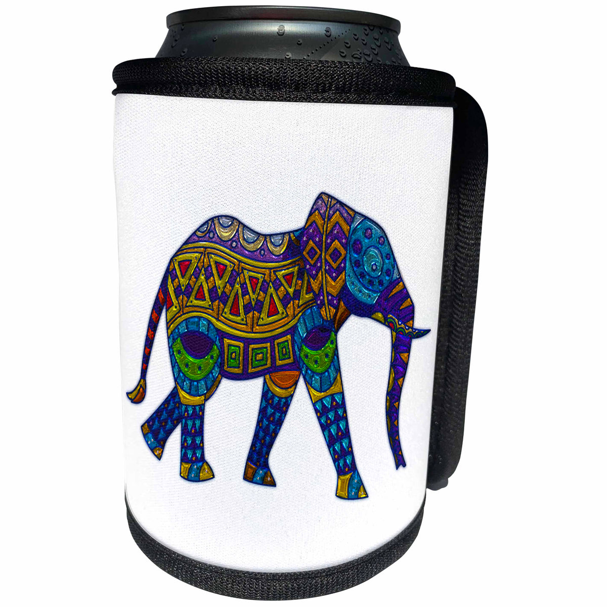 3dRose Sven Herkenrath Animal - Colorful Elephant On White Background - Can Cooler Bottle Wrap (cc_256752)
