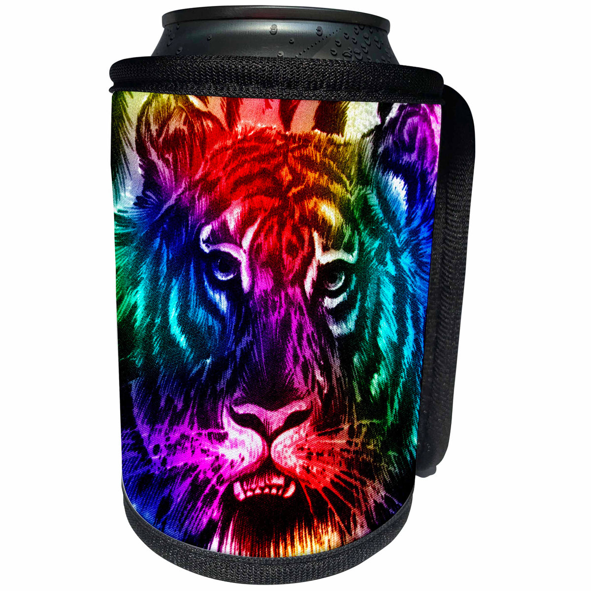 3dRose Sven Herkenrath Animal - Rainbow Colored Tiger Head - Can Cooler Bottle Wrap (cc_256759)