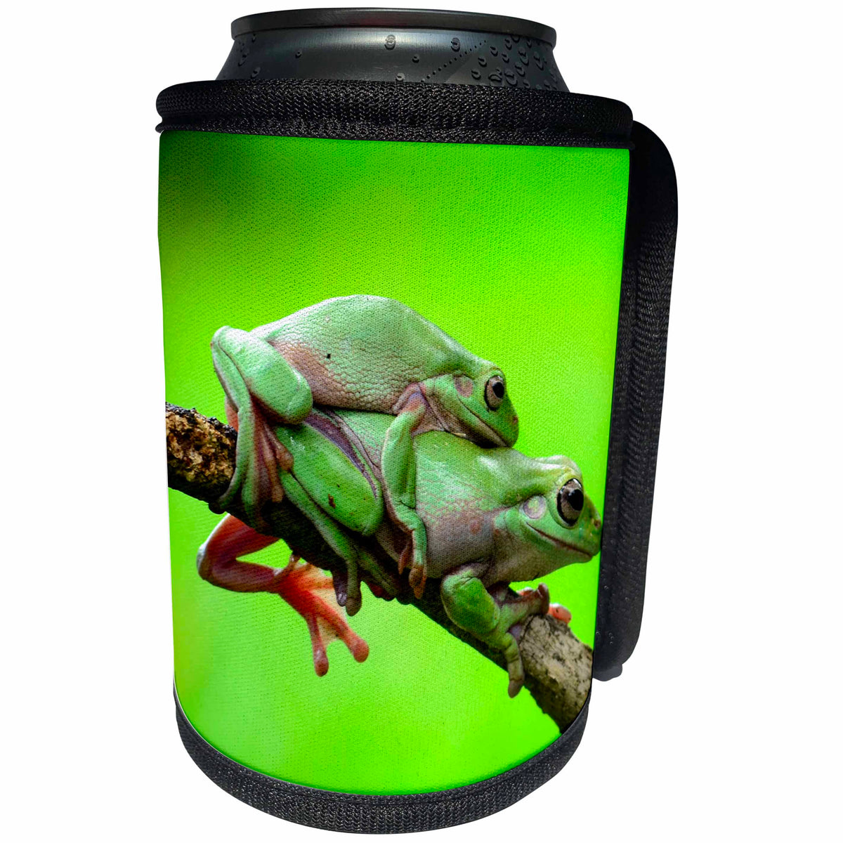 3dRose Sven Herkenrath Animal - Green Frogs Mating on a Branch - Can Cooler Bottle Wrap (cc_256764)
