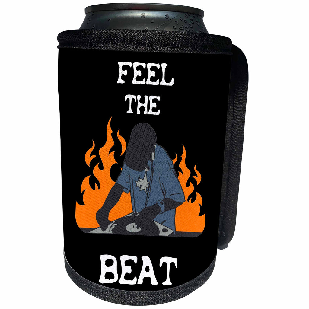 3dRose Sven Herkenrath Music - Feel the Beat Quite DJ With Flames - Can Cooler Bottle Wrap (cc_256769)