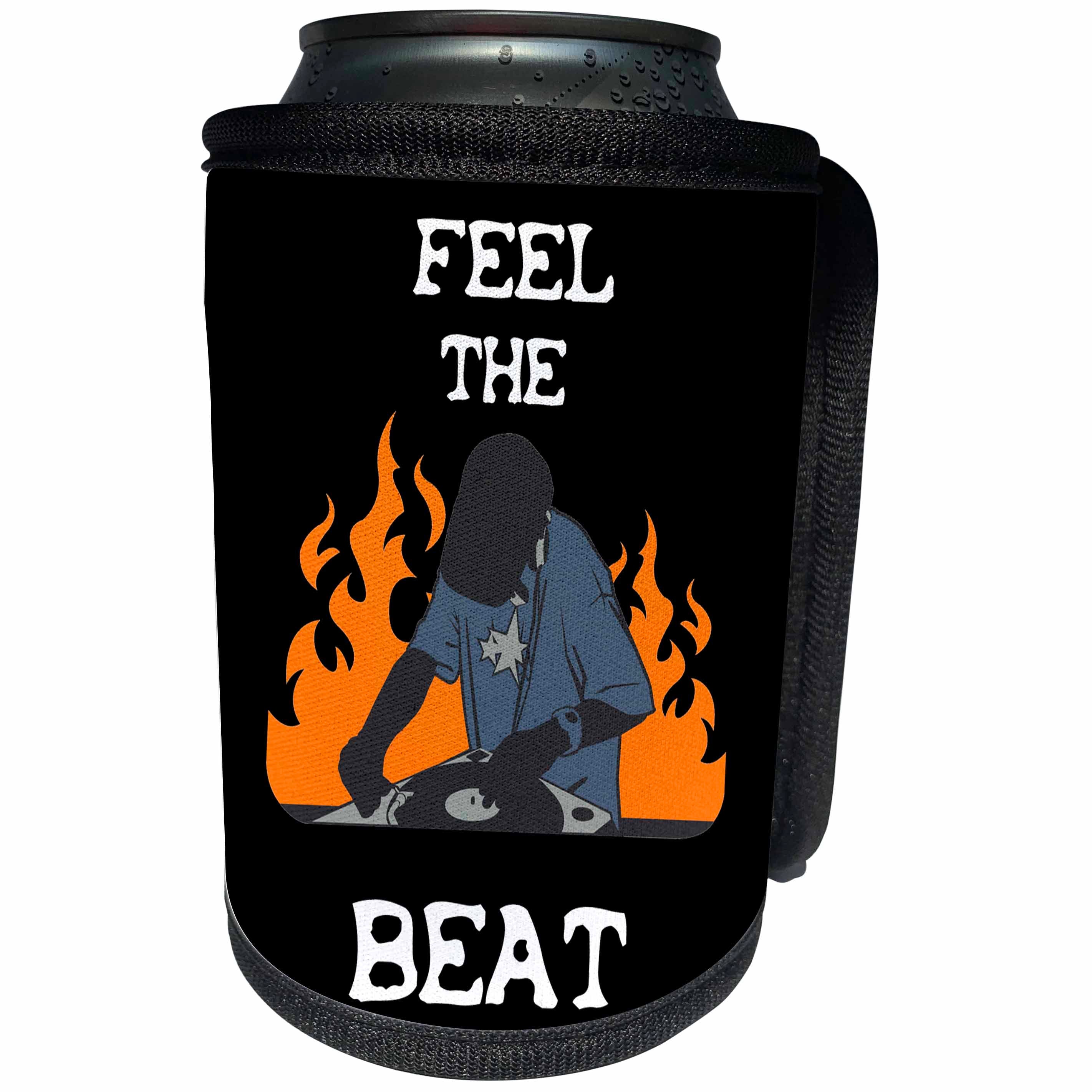 3dRose Sven Herkenrath Music - Feel the Beat Quite DJ With Flames - Can Cooler Bottle Wrap (cc_256769)