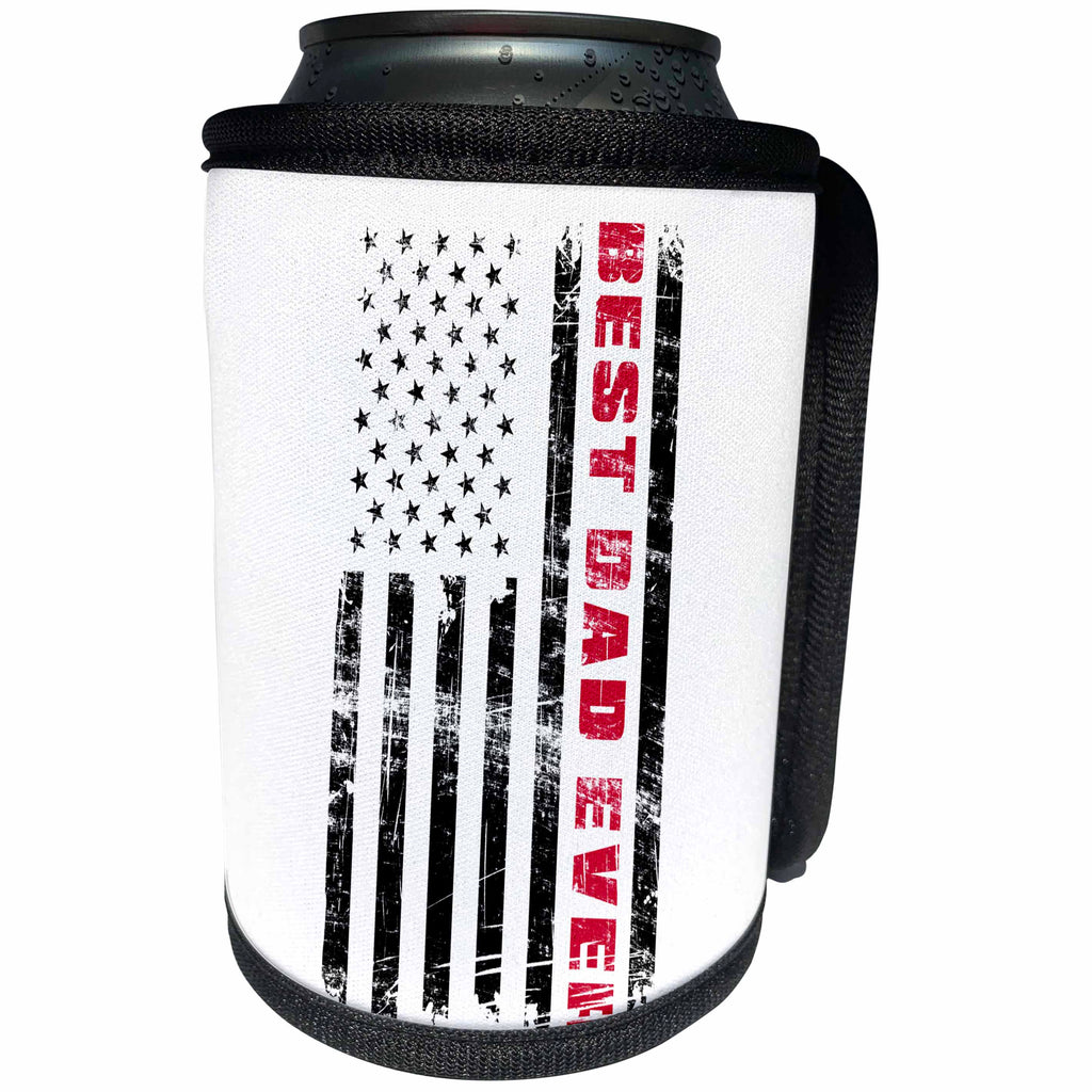 3dRose Carsten Reisinger - Illustrations - American Flag Best Dad Ever Patriotic Fathers Day - Can Cooler Bottle Wrap (cc_256787)