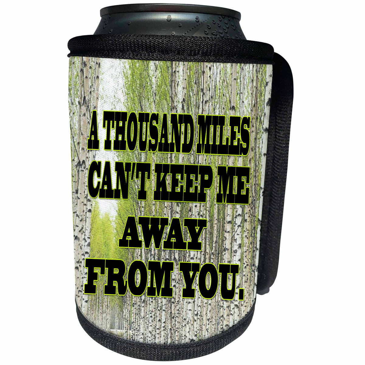 3dRose RinaPiro - Miss you Quotes - A thousand miles cannot keep me away from you. - Can Cooler Bottle Wrap (cc_256805)