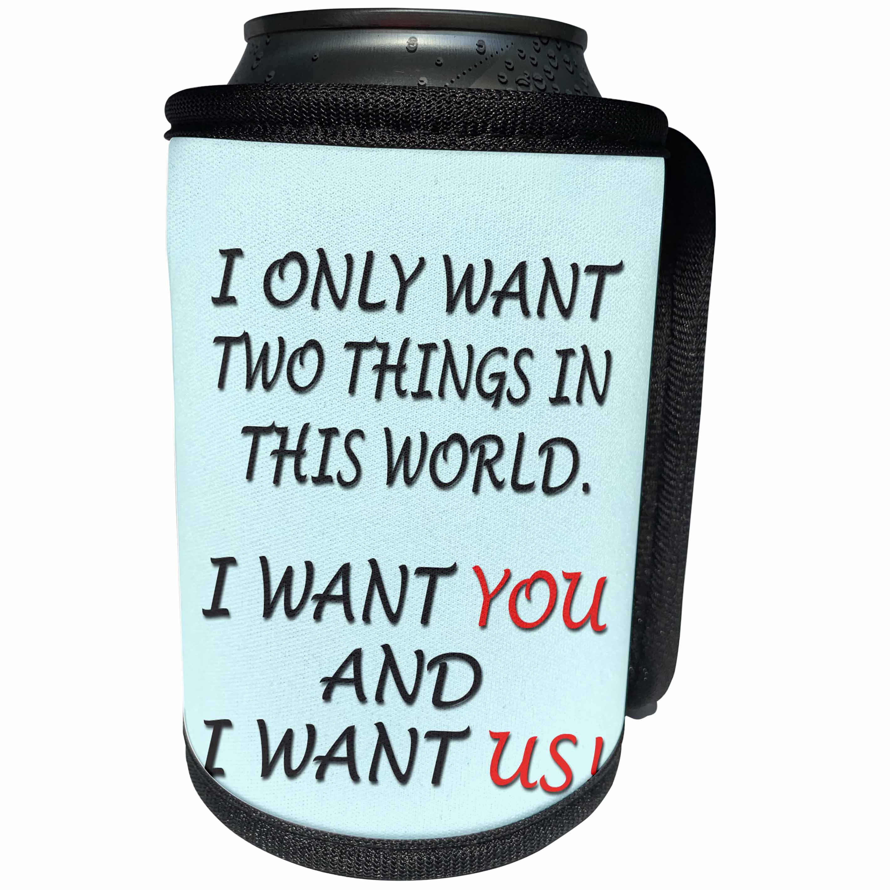 3dRose RinaPiro - Love Quotes - I only want two things in this world, I want you and I want us. - Can Cooler Bottle Wrap (cc_256814)