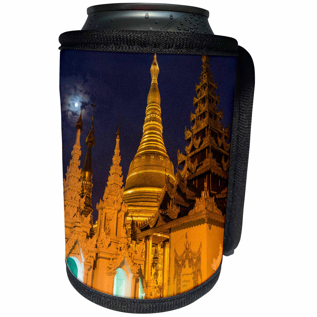 3dRose Danita Delimont - Temples - Myanmar, Yangon. Golden stupa and temples of Shwedagon Pagoda at night - Can Cooler Bottle Wrap (cc_257054)