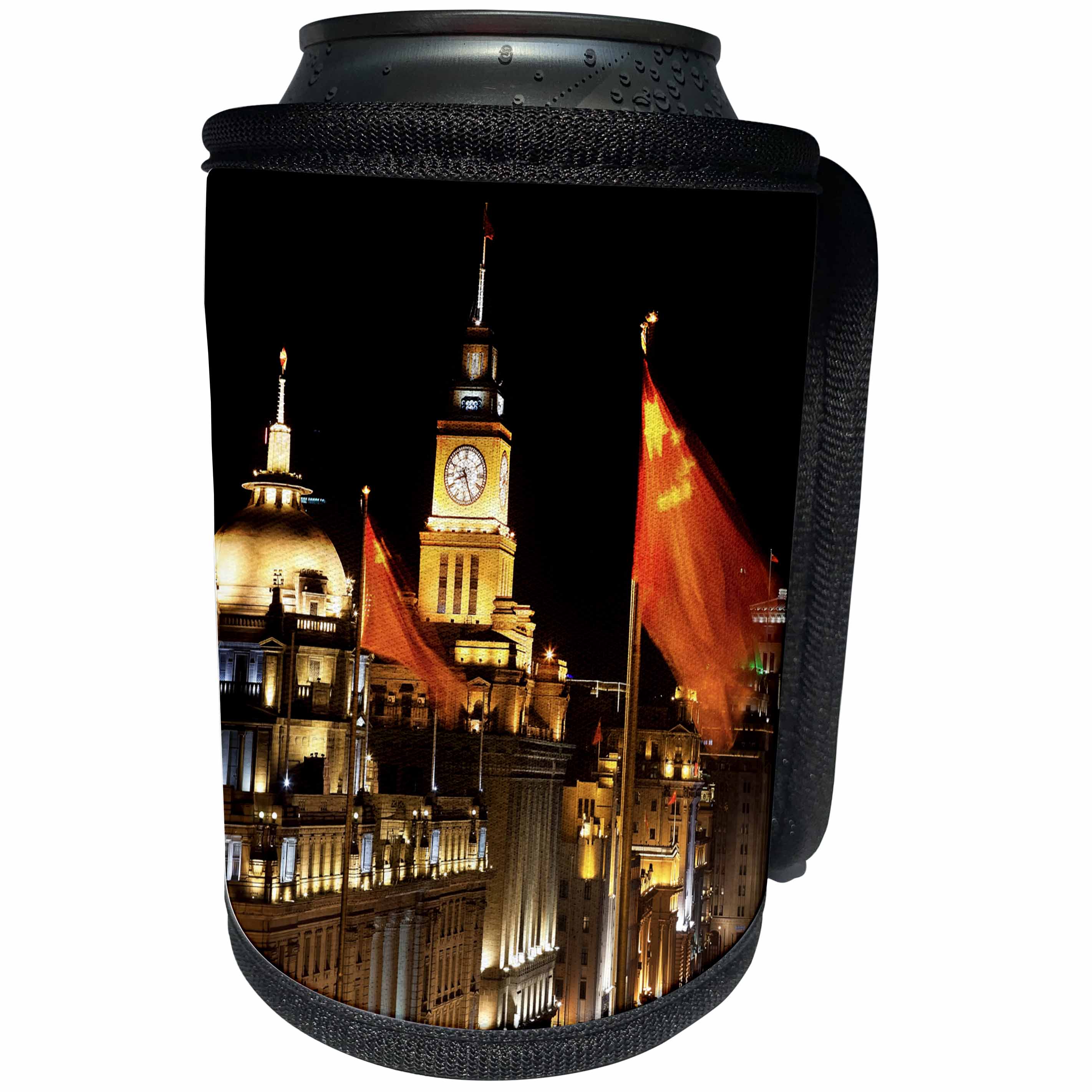 3dRose Danita Delimont - China - City waterfront with flying flags, Shanghai, China - Can Cooler Bottle Wrap (cc_257097)