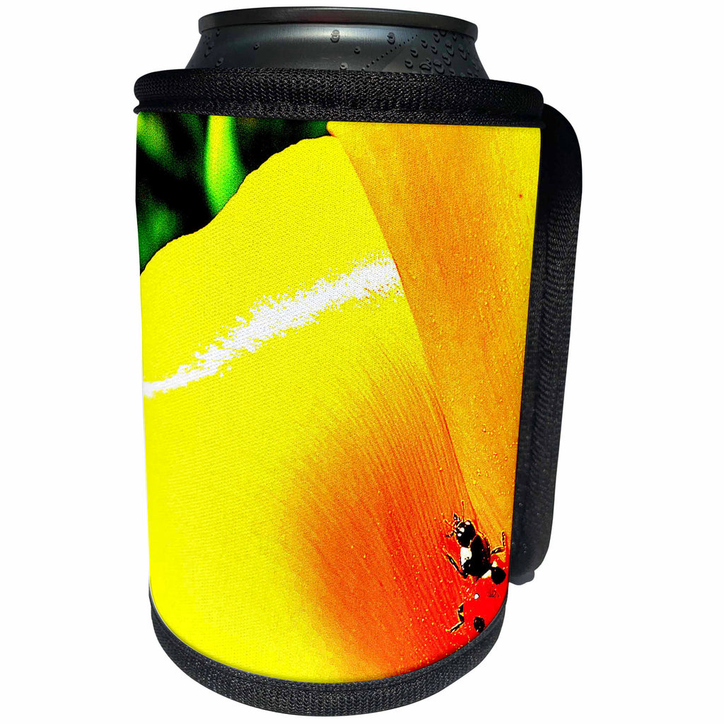 3dRose Patricia Sanders Flowers - Yellow and Red Floral Ladybug Art - Can Cooler Bottle Wrap (cc_25711)