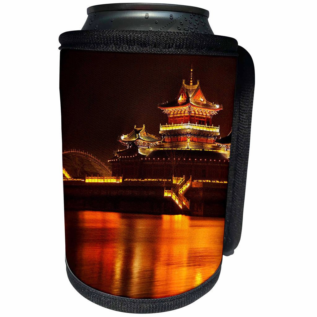 3dRose Danita Delimont - Temples - Ancient Temple at night reflecting in Jinming Lake, Kaifeng, China - Can Cooler Bottle Wrap (cc_257122)