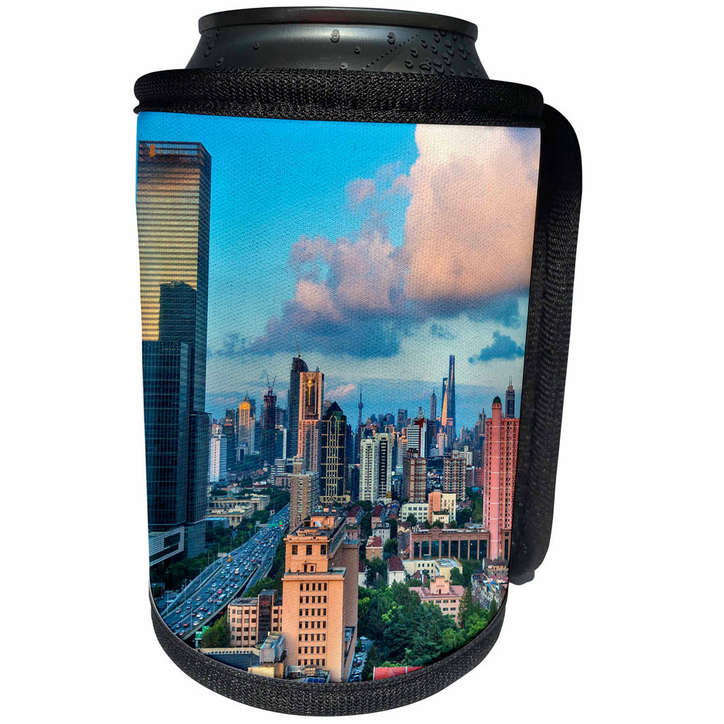 3dRose Danita Delimont - Cities - Modern Skyscrapers in downtown city skyline, Pudong, Shanghai, China - Can Cooler Bottle Wrap (cc_257124)