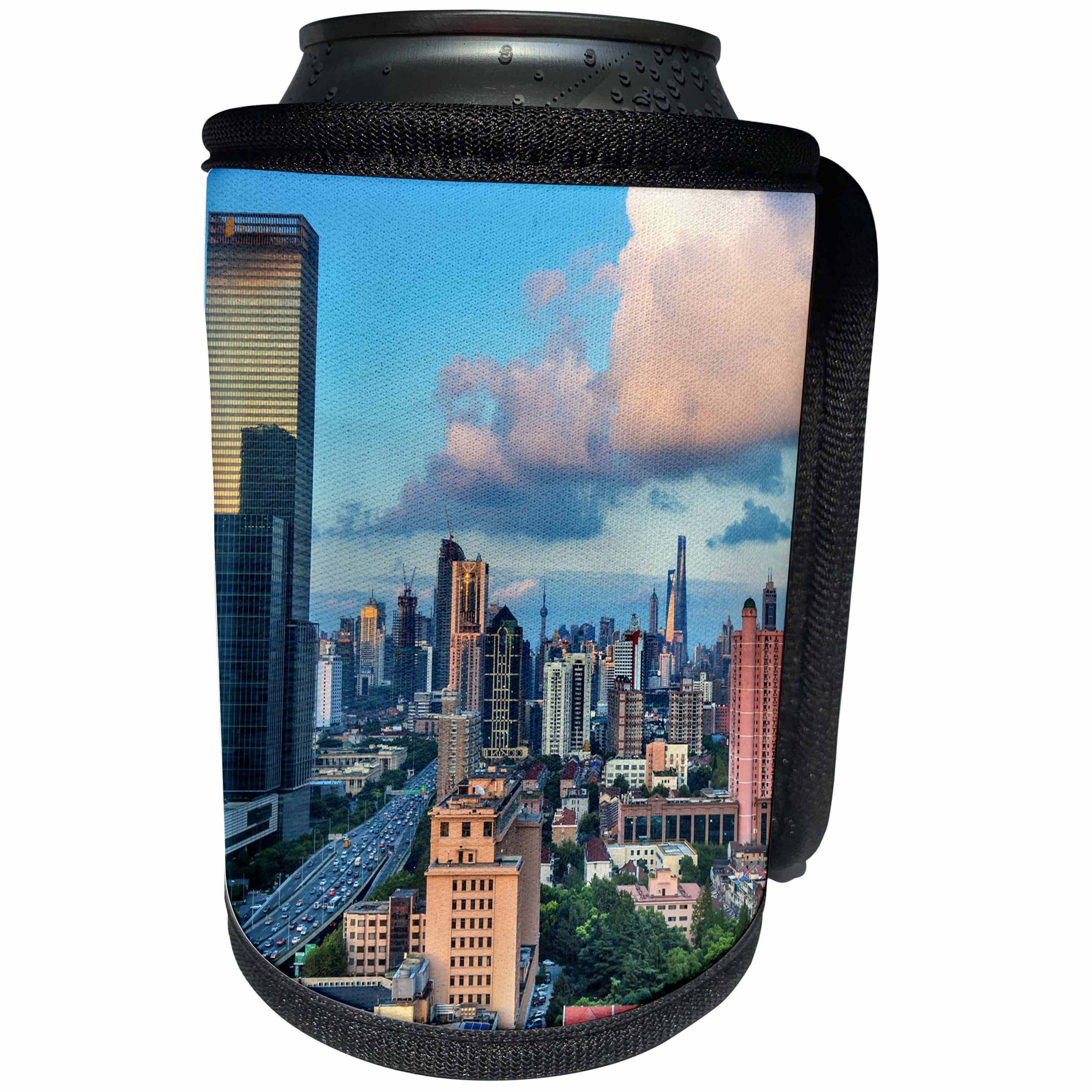 3dRose Danita Delimont - Cities - Modern Skyscrapers in downtown city skyline, Pudong, Shanghai, China - Can Cooler Bottle Wrap (cc_257124)
