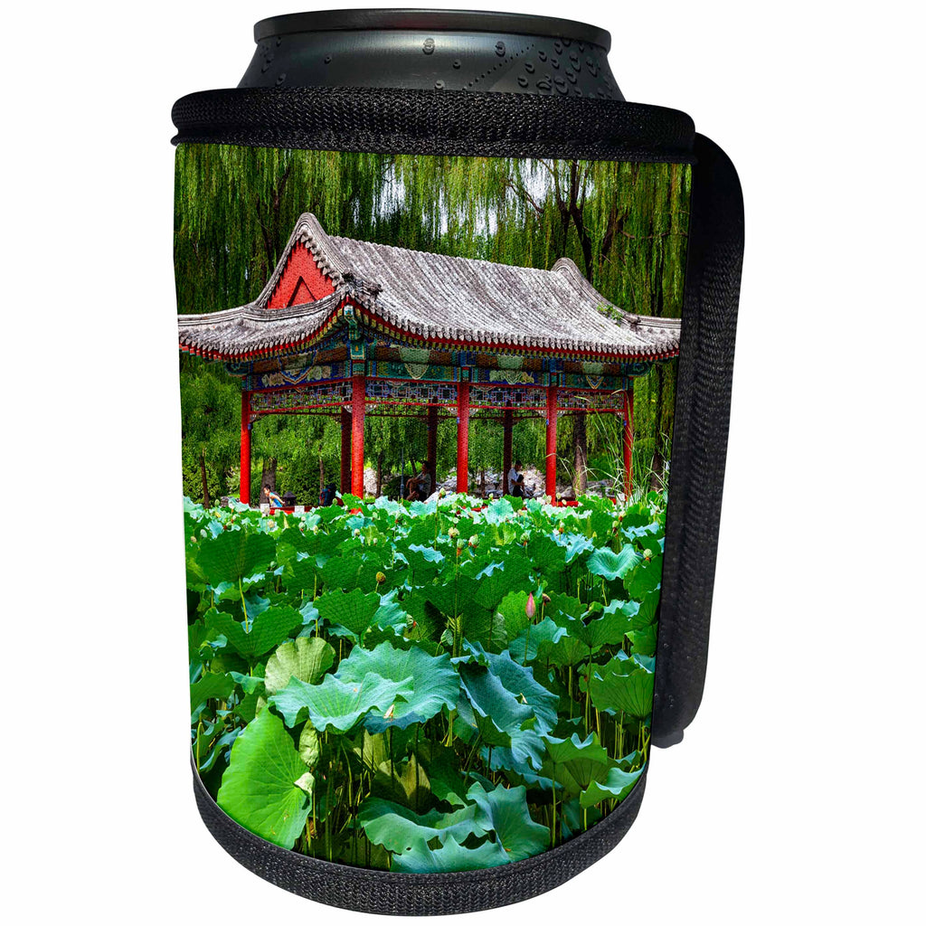 3dRose Danita Delimont - China - Red Pavilion by a lotus pond, Temple of the Sun, Beijing, China - Can Cooler Bottle Wrap (cc_257156)