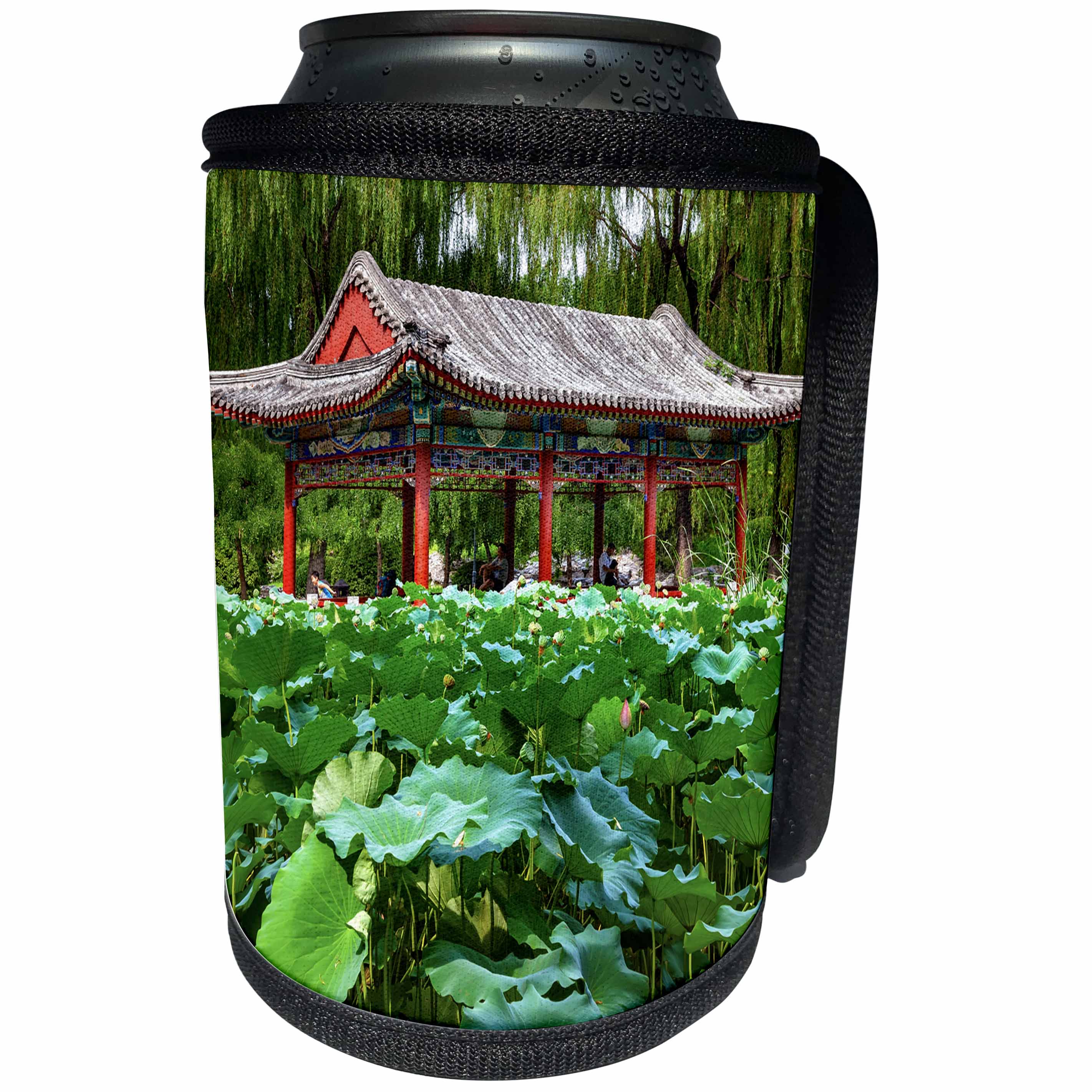 3dRose Danita Delimont - China - Red Pavilion by a lotus pond, Temple of the Sun, Beijing, China - Can Cooler Bottle Wrap (cc_257156)