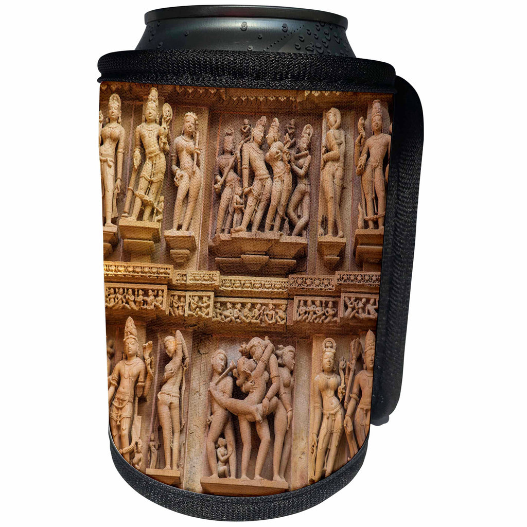 3dRose Danita Delimont - Temples - Erotic carvings of Khajuraho, Madhya Pradesh, India. - Can Cooler Bottle Wrap (cc_257183)