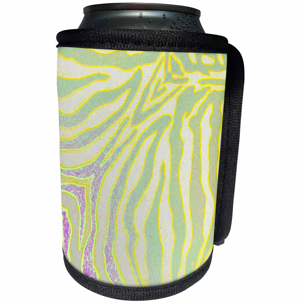 3dRose Patricia Sanders Creations - Yellow and Green Pastel Zebra Print - Can Cooler Bottle Wrap (cc_25745)