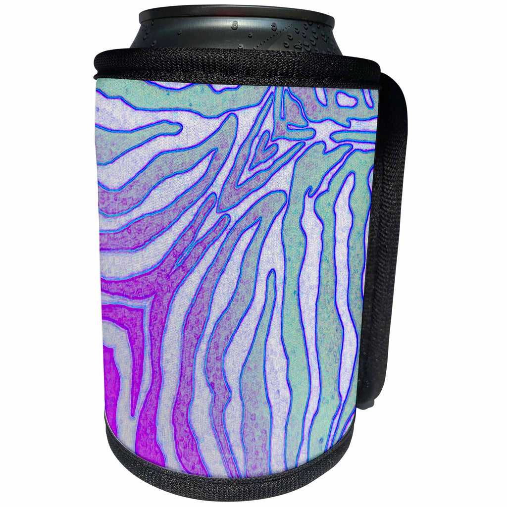 3dRose Patricia Sanders Creations - Pink and Aqua Zebra Print - Can Cooler Bottle Wrap (cc_25746)