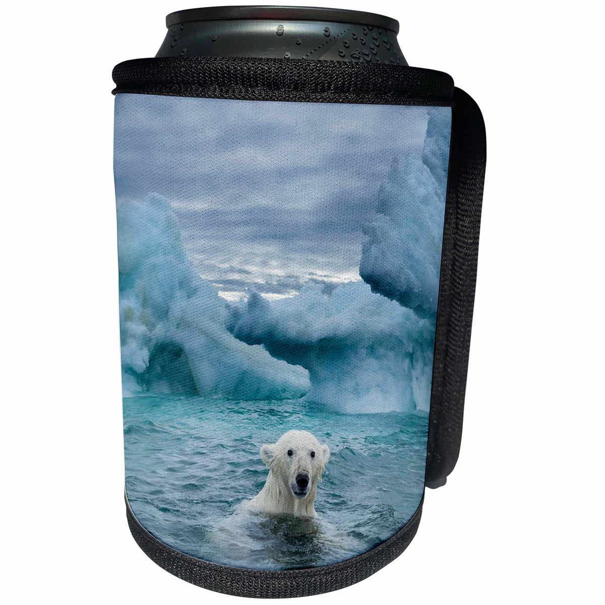 3dRose Danita Delimont - Bears - Canada, Nunavut Territory, Repulse Bay, Polar Bear near icebergs. - Can Cooler Bottle Wrap (cc_257552)