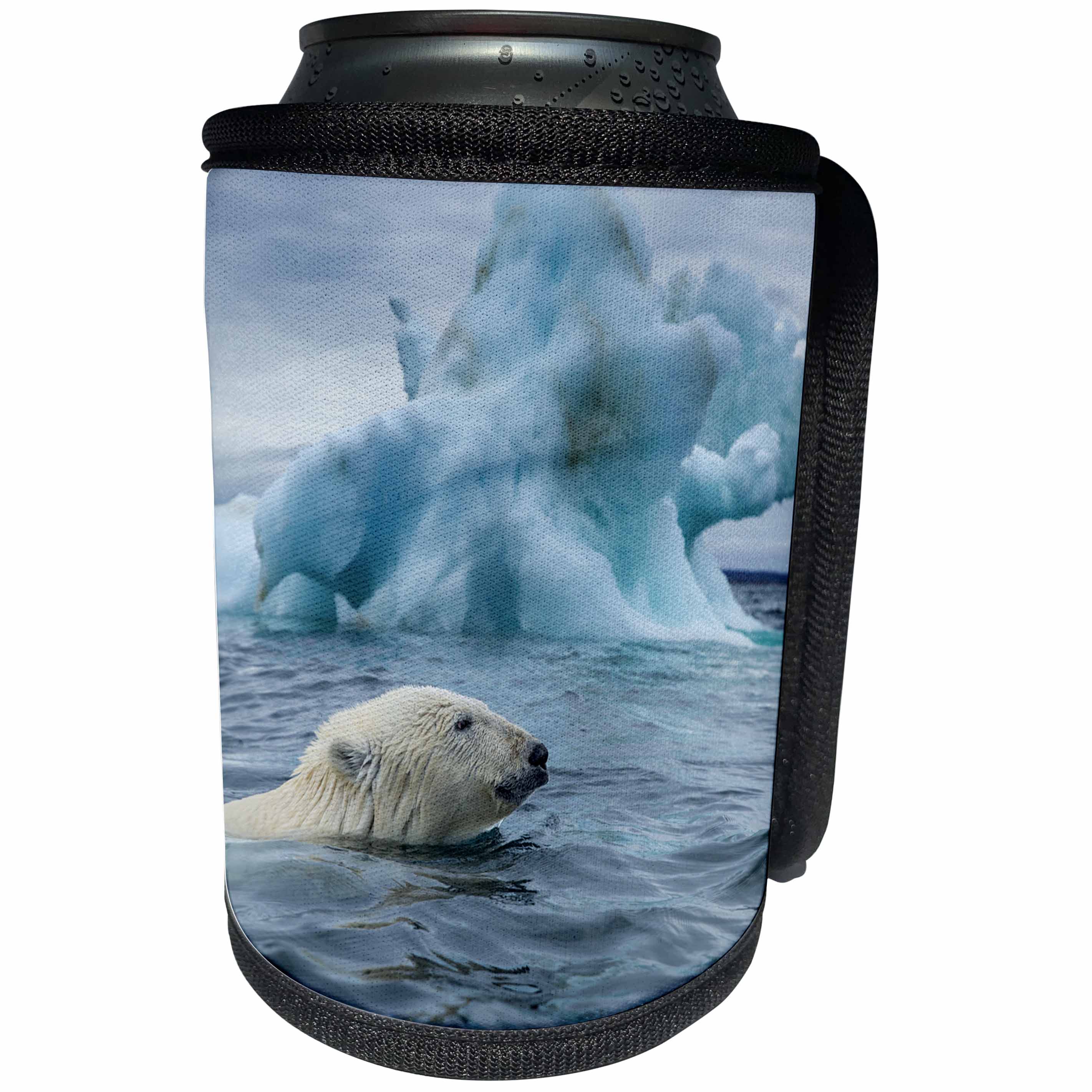 3dRose Danita Delimont - Bears - Canada, Nunavut, Repulse Bay, Polar Bear swimming past icebergs. - Can Cooler Bottle Wrap (cc_257553)