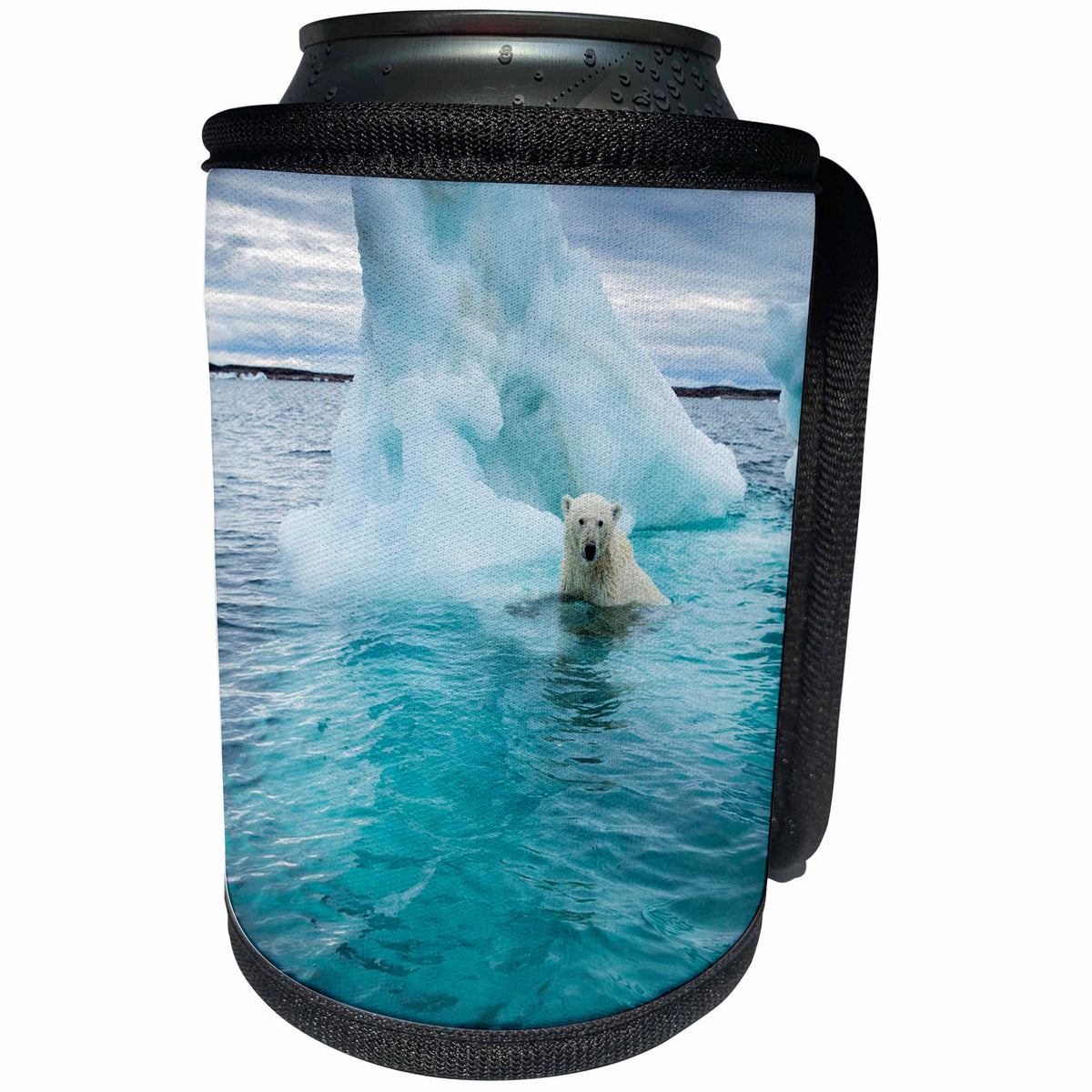 3dRose Danita Delimont - Bears - Canada, Repulse Bay, Polar Bear swimming by iceberg on Hudson Bay - Can Cooler Bottle Wrap (cc_257554)