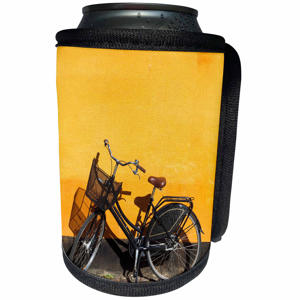 3dRose Danita Delimont - Bicycles - Denmark, Zealand, Copenhagen, yellow building detail with bicycle - Can Cooler Bottle Wrap (cc_257575)