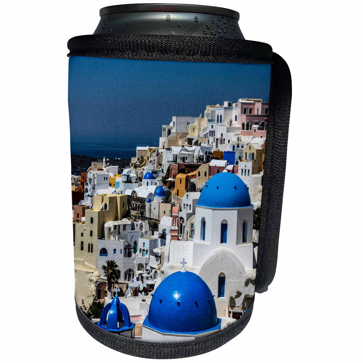 3dRose Danita Delimont - Cities - City buildings over looking the Aegean Sea, Oia, Santorini, Greece - Can Cooler Bottle Wrap (cc_257651)