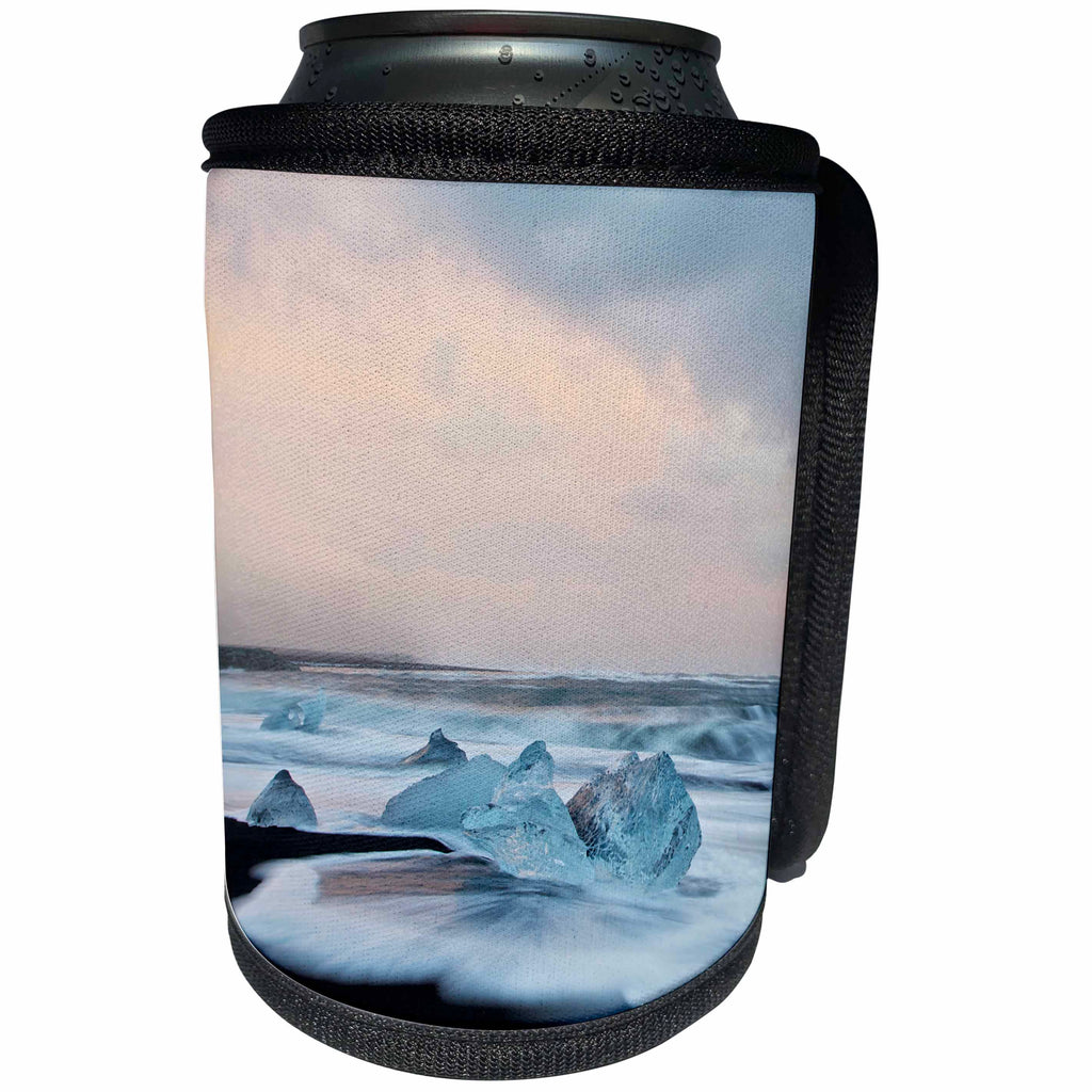 3dRose Danita Delimont - Beaches - Iceland, Jokulsarlon Glacier Lagoon. Waves wash beached icebergs. - Can Cooler Bottle Wrap (cc_257664)