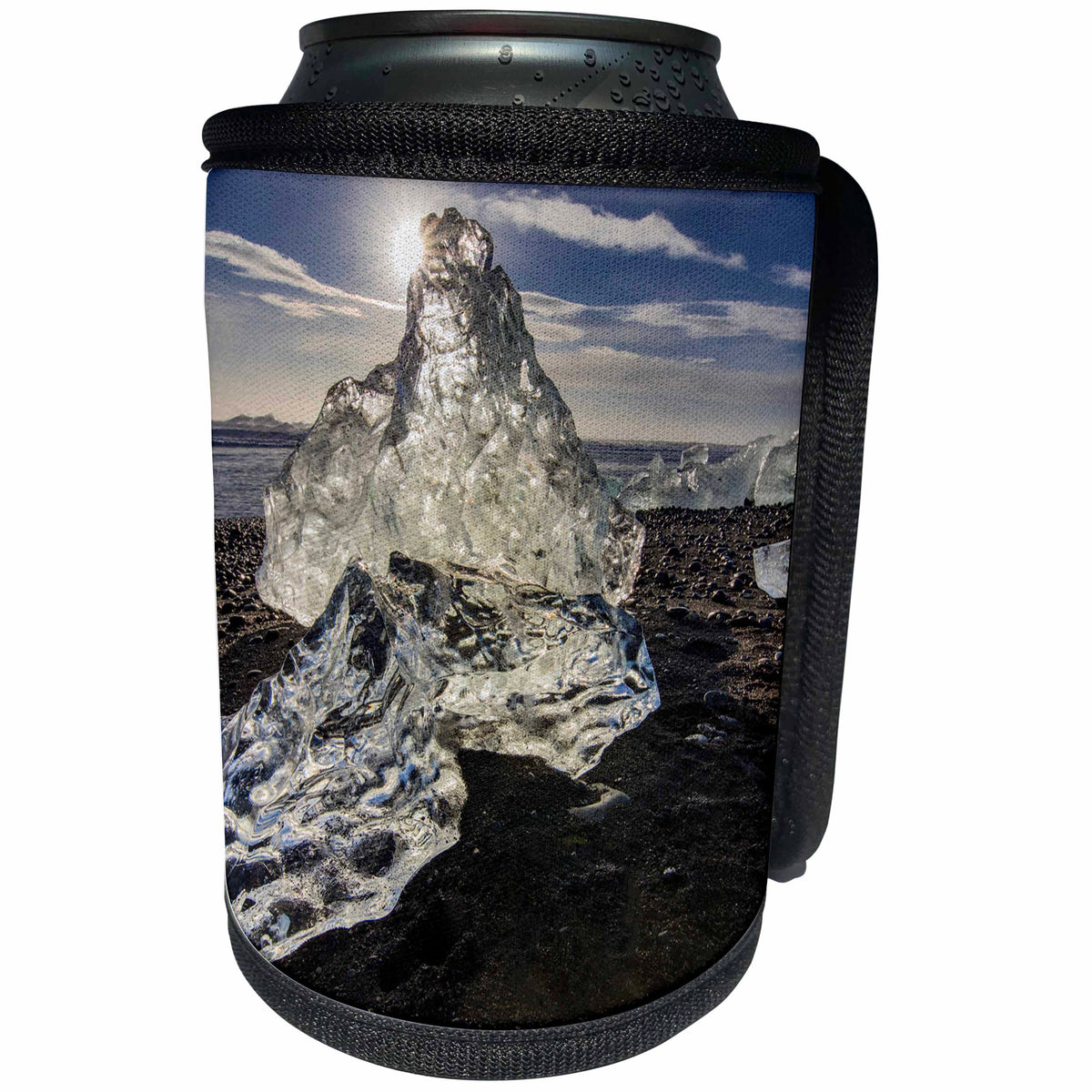 3dRose Danita Delimont - Beaches - Scattered ice from icebergs on black sand beach, Joklusarlon, Iceland - Can Cooler Bottle Wrap (cc_257671)