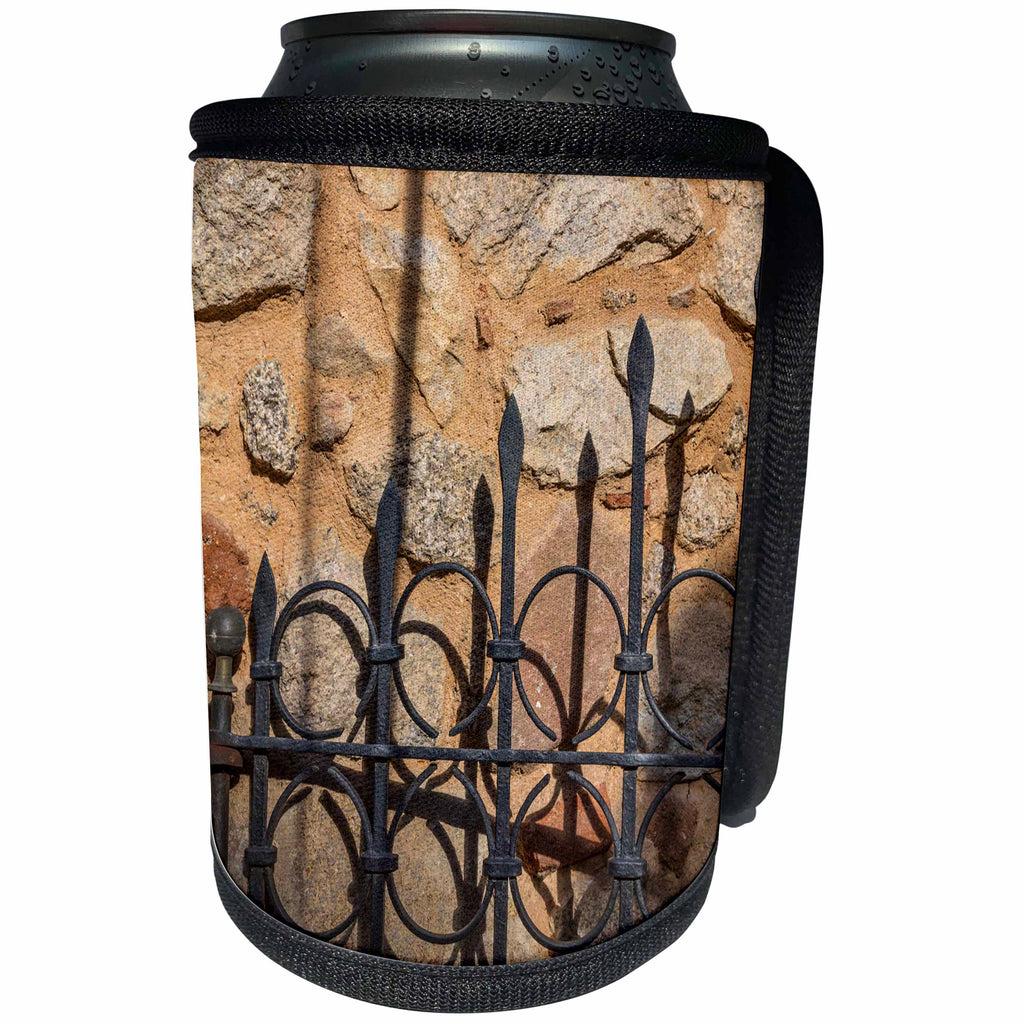 3dRose Danita Delimont - Patterns - Italy, Sardinia, Gavoi. An iron gate casting a shadow on a stone wall. - Can Cooler Bottle Wrap (cc_257707)