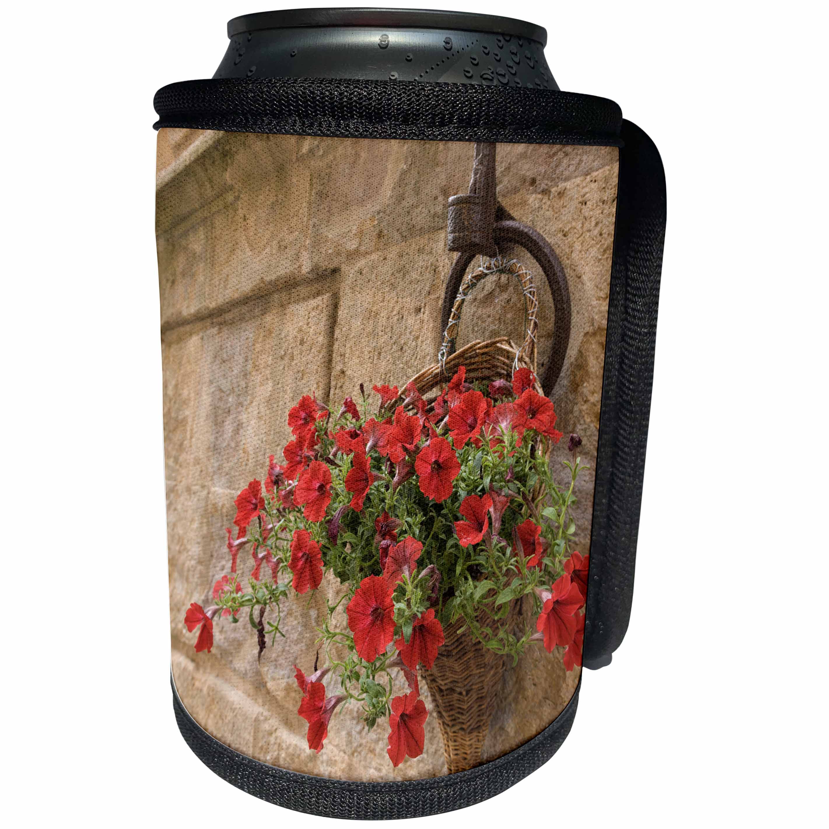 3dRose Danita Delimont - Flowers - Italy, Tuscany, Pienza. Petunia flowers spill from a basket. - Can Cooler Bottle Wrap (cc_257716)