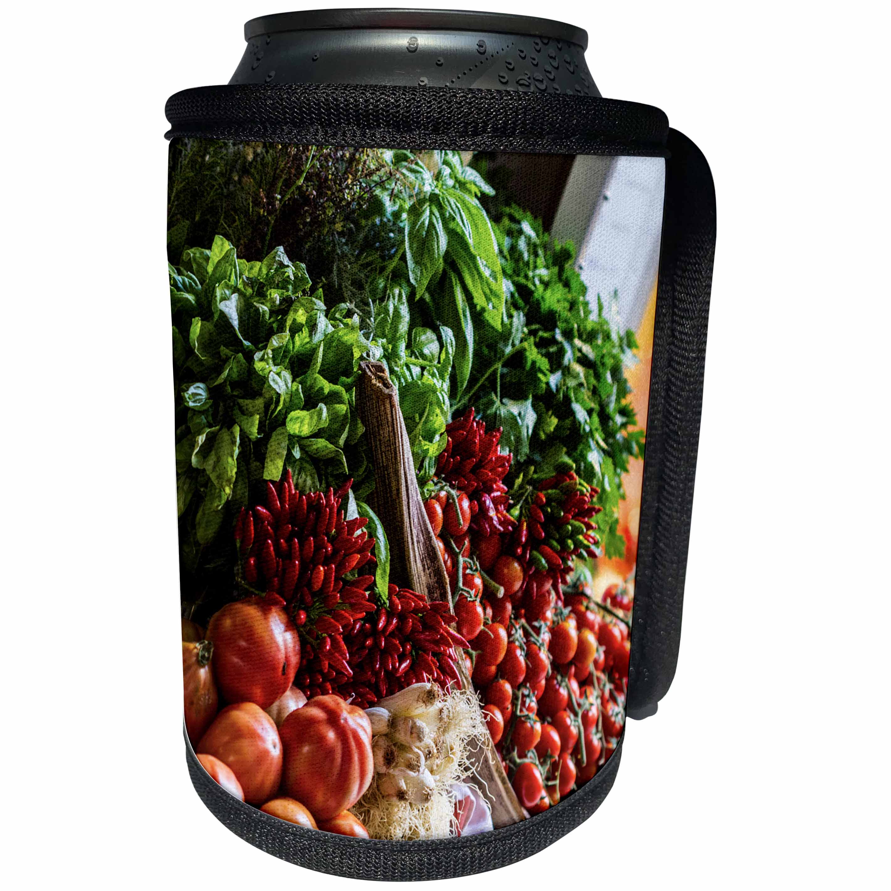 3dRose Danita Delimont - Food - Venice, Italy. Bundle of Herbs, Picante Peppers, onions, and tomatoes - Can Cooler Bottle Wrap (cc_257719)
