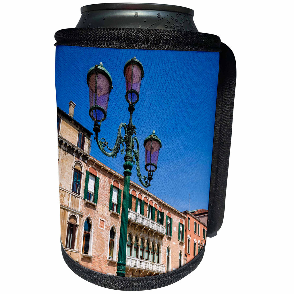 3dRose Danita Delimont - Italy - Lamp post and houses, Venice, Veneto, Italy - Can Cooler Bottle Wrap (cc_257735)