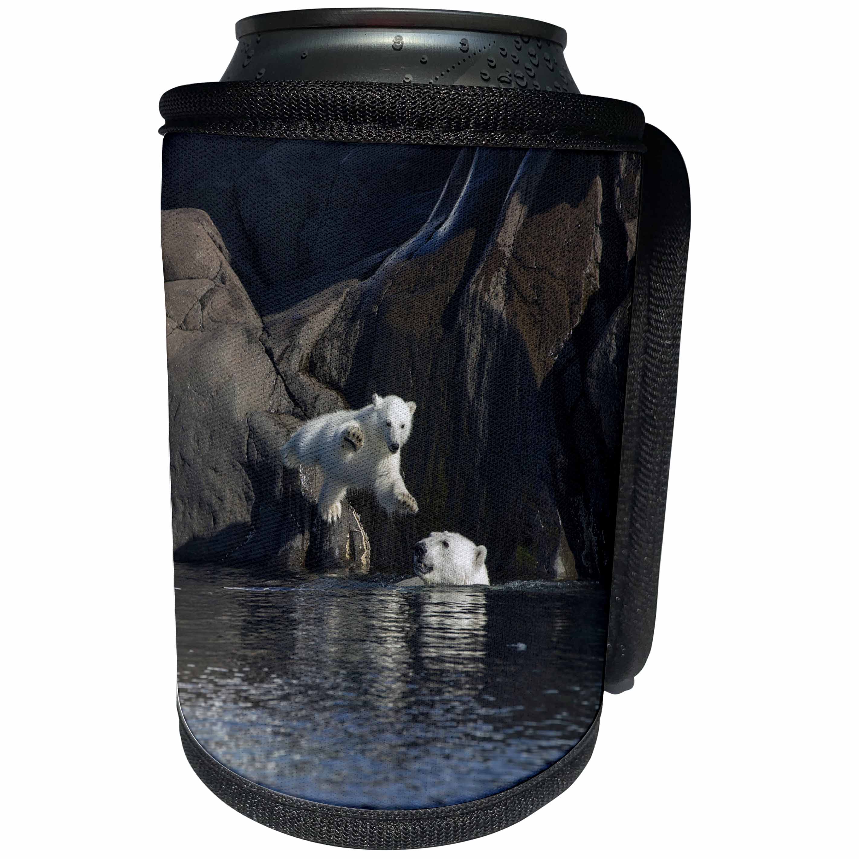 3dRose Danita Delimont - Bears - Norway, Svalbard, polar bear and cub jumping into the ocean. - Can Cooler Bottle Wrap (cc_257855)