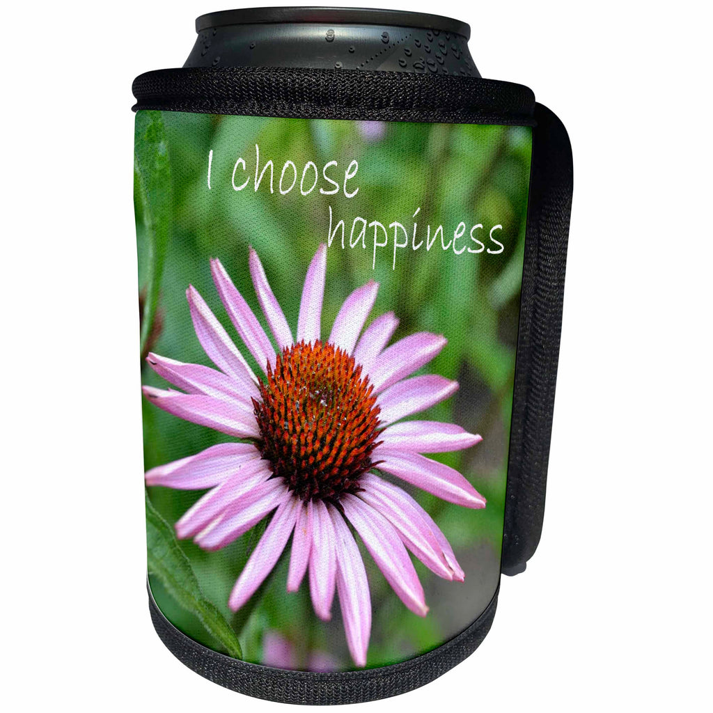 3dRose Patricia Sanders Flowers - Inspirational Choose Happiness - Can Cooler Bottle Wrap (cc_25791)