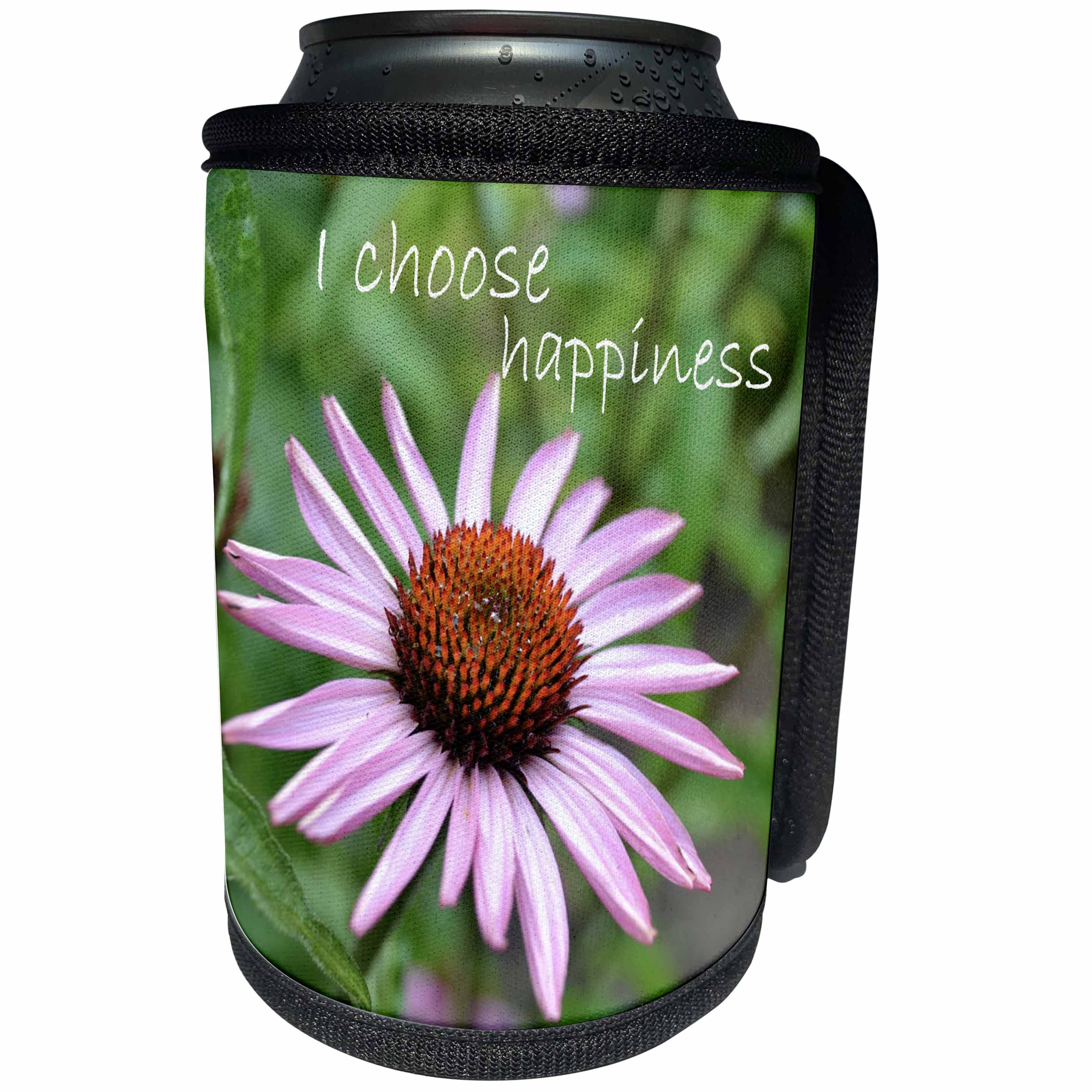 3dRose Patricia Sanders Flowers - Inspirational Choose Happiness - Can Cooler Bottle Wrap (cc_25791)