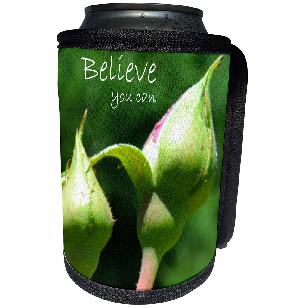 3dRose Patricia Sanders Flowers - Inspirational BelieveRose Buds - Can Cooler Bottle Wrap (cc_25794)