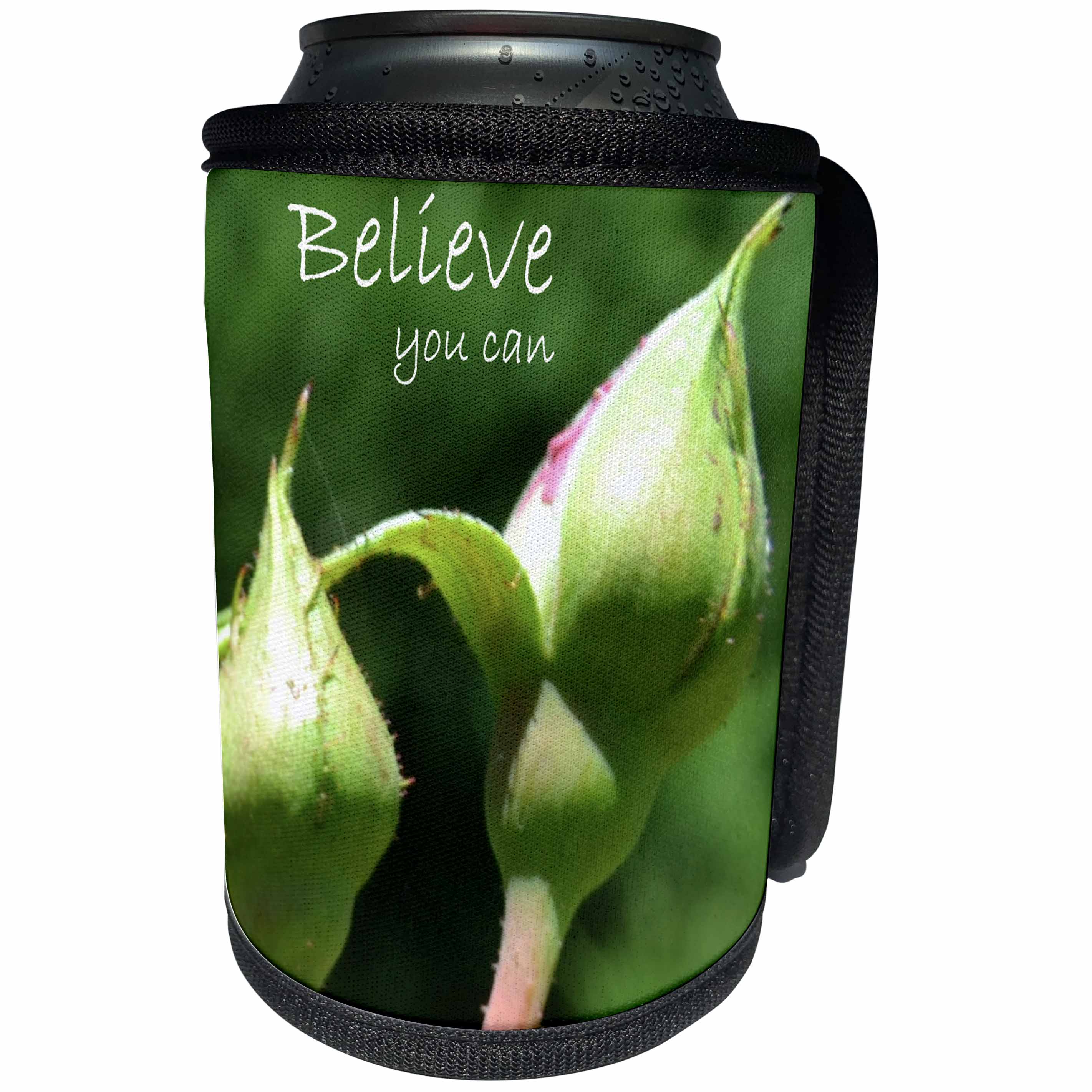 3dRose Patricia Sanders Flowers - Inspirational BelieveRose Buds - Can Cooler Bottle Wrap (cc_25794)