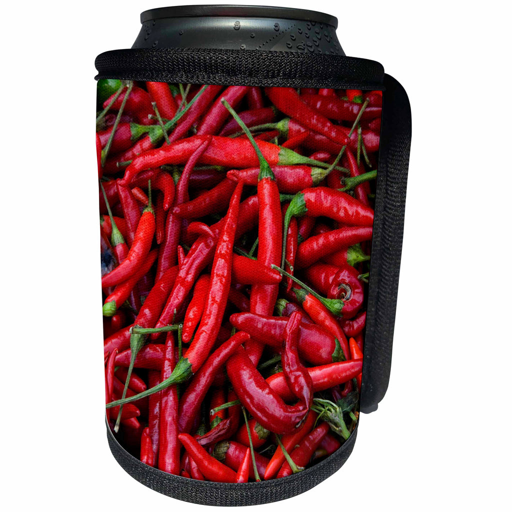 3dRose Danita Delimont - Food - Spicy Hot Red Cayenne Chili Peppers - Can Cooler Bottle Wrap (cc_257978)