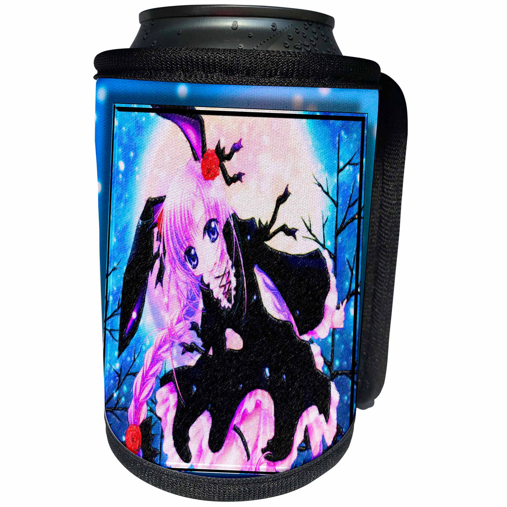 3dRose Susan Brown Designs General Themes - Bunny Anime - Can Cooler Bottle Wrap (cc_25828)