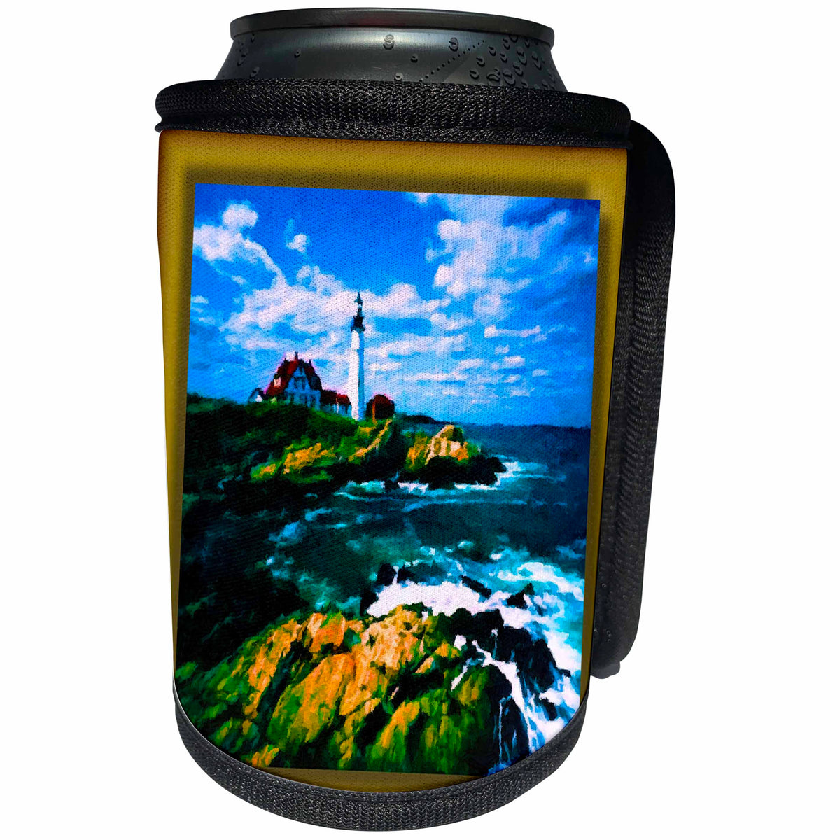 3dRose Susan Brown Designs Places Themes - Lighthouse on the Point - Can Cooler Bottle Wrap (cc_25842)