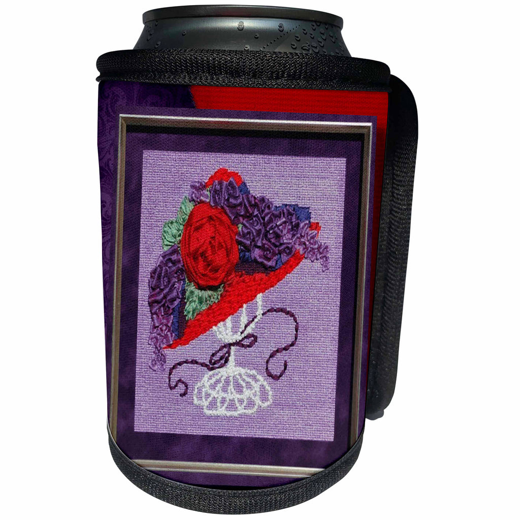 3dRose Susan Brown Designs Red Hat Themes - Red Hat Embroidery - Can Cooler Bottle Wrap (cc_25852)