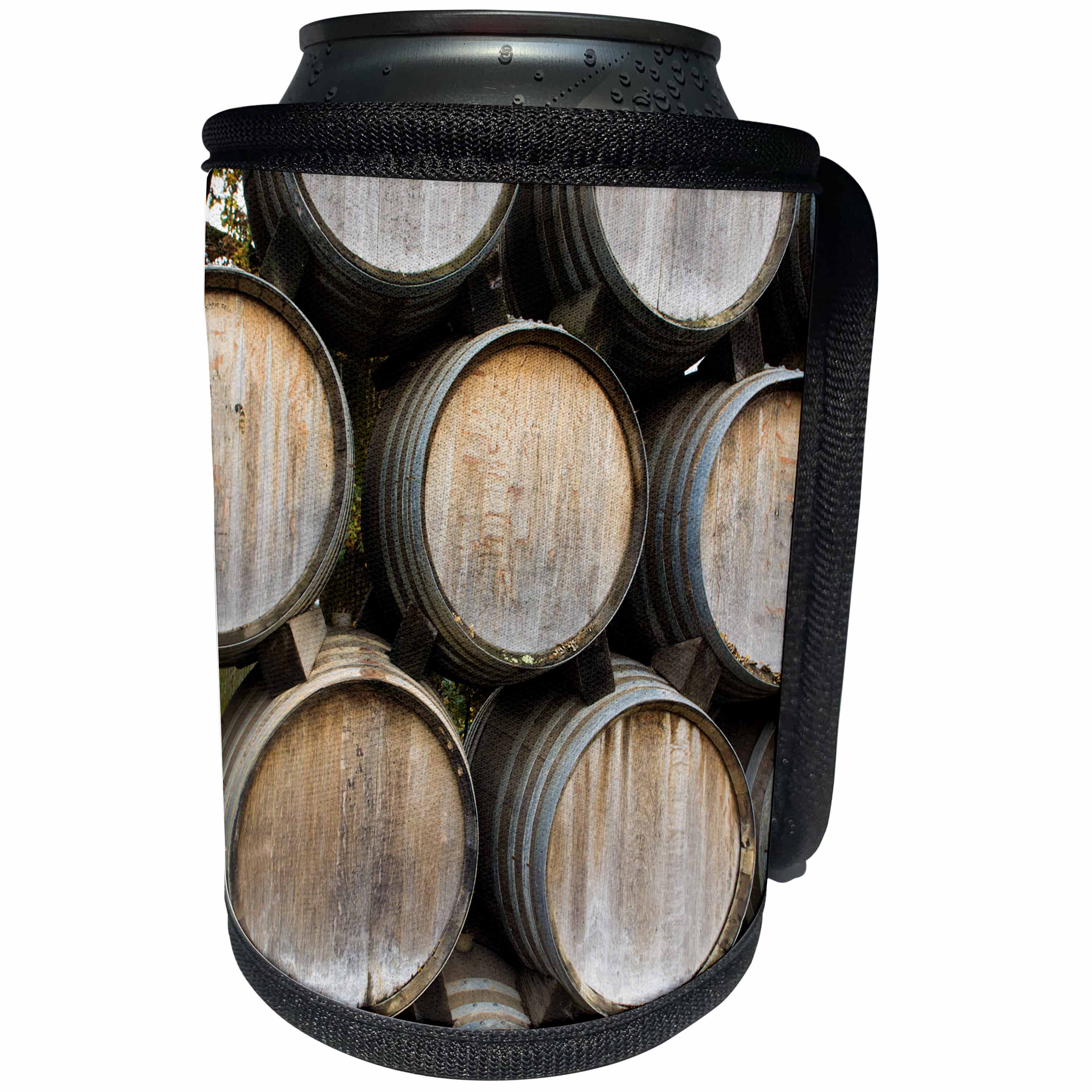 3dRose Danita Delimont - Winery - Barrels of wine stacked in rows, Sonoma Valley, California - Can Cooler Bottle Wrap (cc_258801)