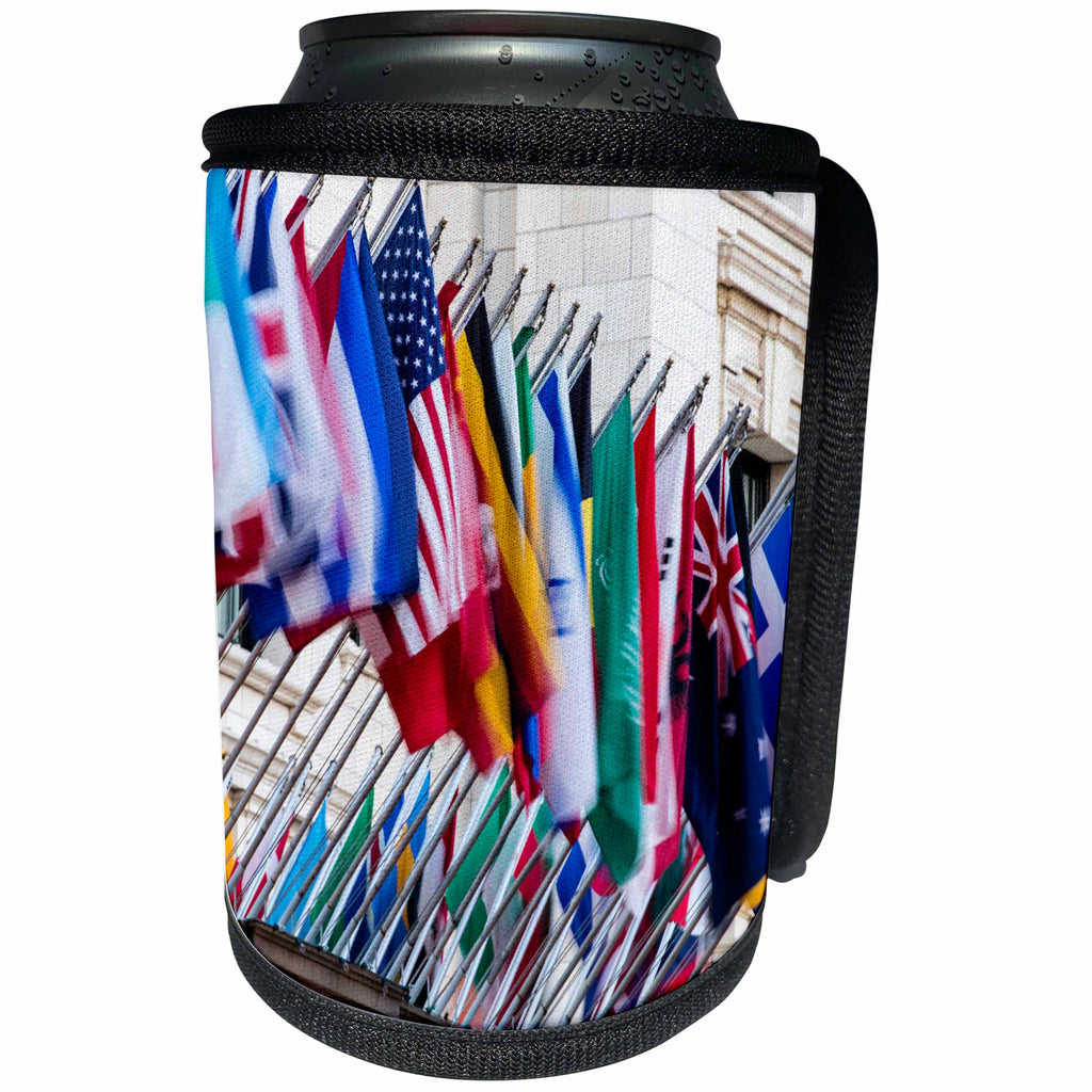 3dRose Danita Delimont - Flags - International flags waving in the wind, San Francisco, California, USA - Can Cooler Bottle Wrap (cc_258856)