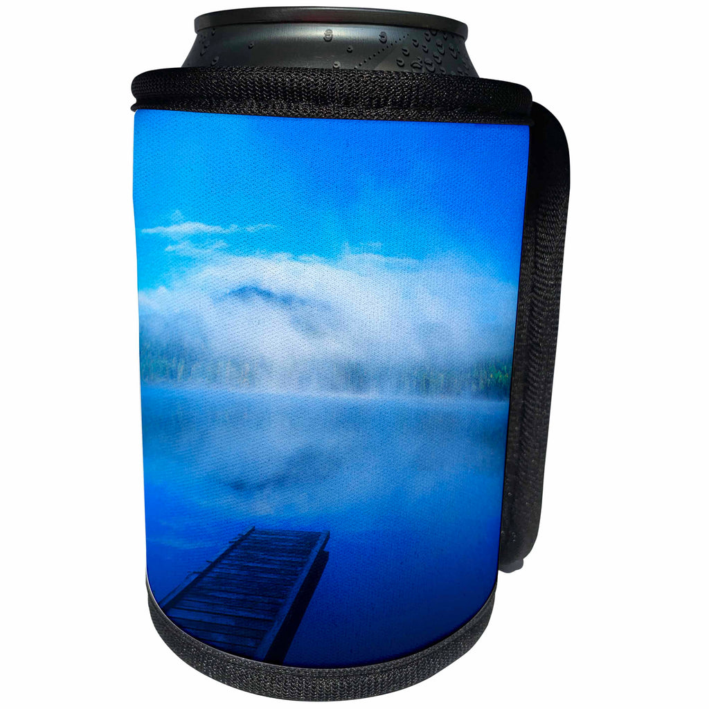 3dRose Danita Delimont - Lakes - An empty dock on a calm misty lake - Can Cooler Bottle Wrap (cc_258877)