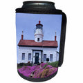 3dRose Danita Delimont - Lighthouses - CA, Crescent City, Battery Point Lighthouse with Flowering Ice Plants. - Can Cooler Bottle Wrap (cc_258891)