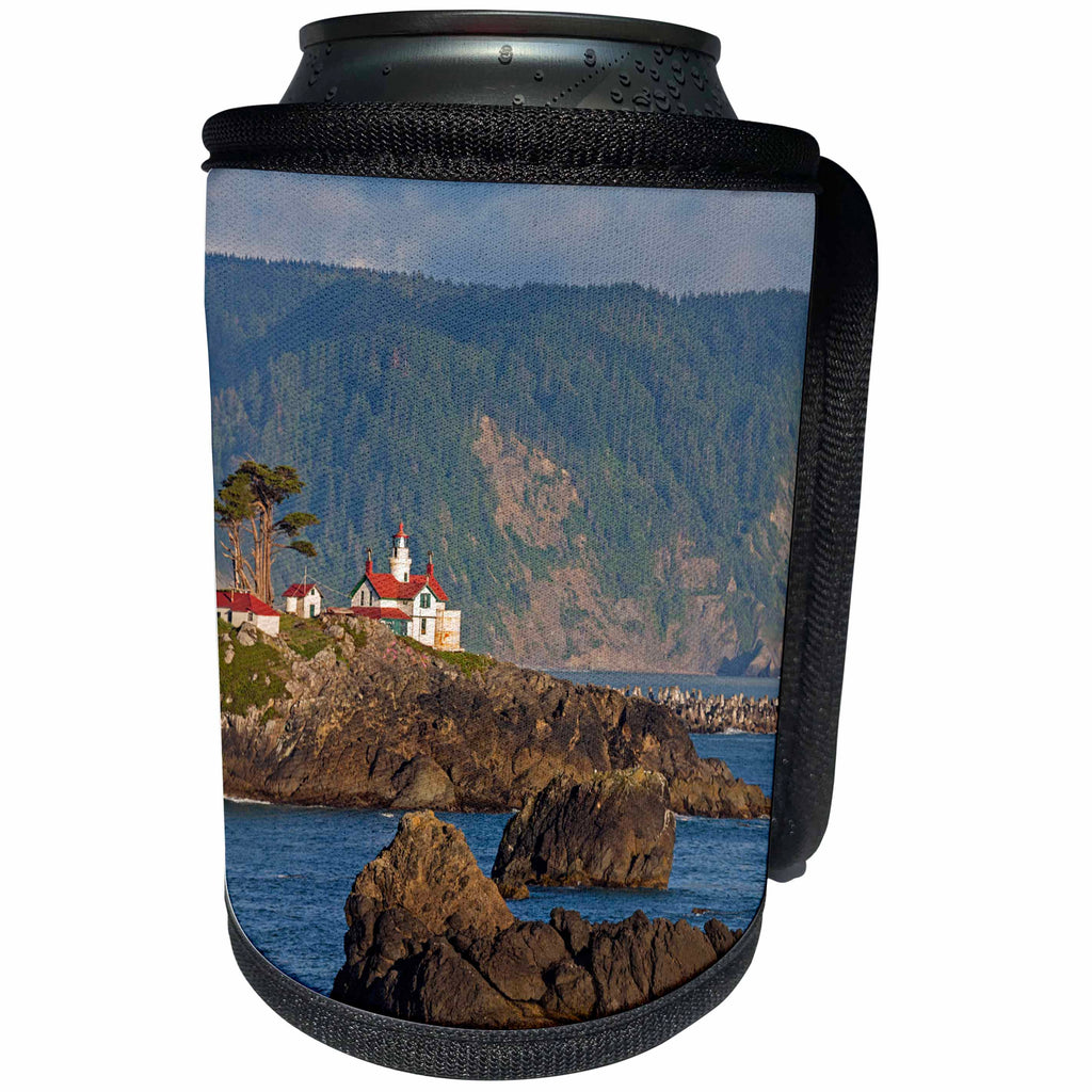 3dRose Danita Delimont - Lighthouses - California, Crescent City, Seascape with Battery Point Lighthouse - Can Cooler Bottle Wrap (cc_258894)