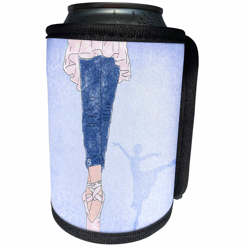 3dRose Doreen Erhardt Ballet - Ballet Dancer in Pink and Blue - Can Cooler Bottle Wrap (cc_25902)