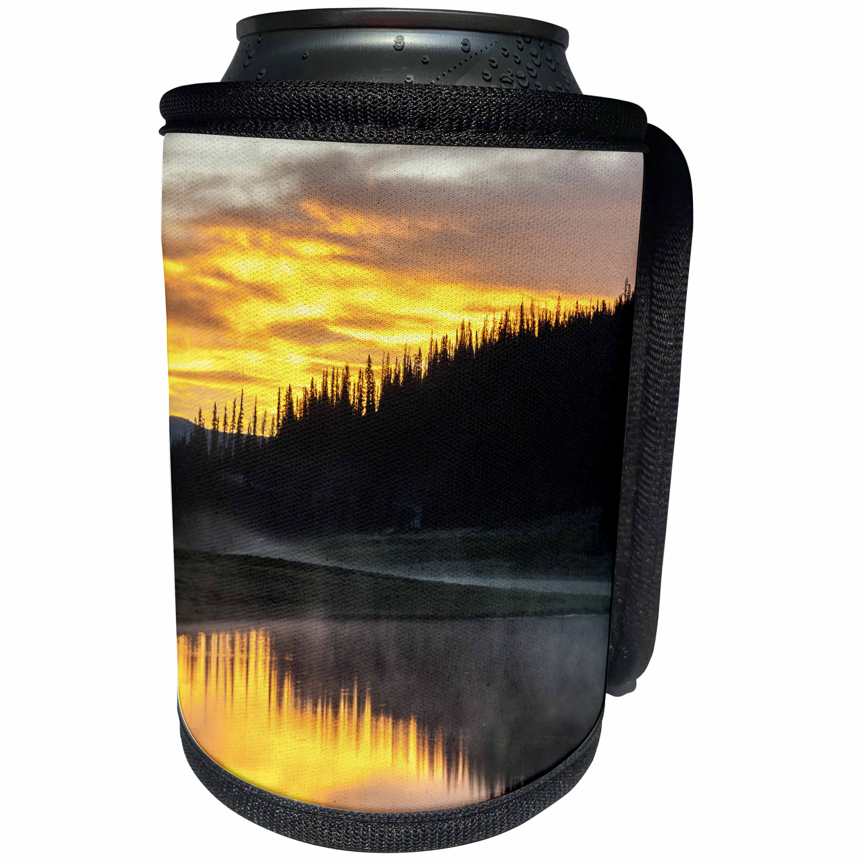 3dRose Danita Delimont - Sunrises - Colorado, Rocky Mountain National Park. Foggy sunrise on Poudre Lake. - Can Cooler Bottle Wrap (cc_259068)