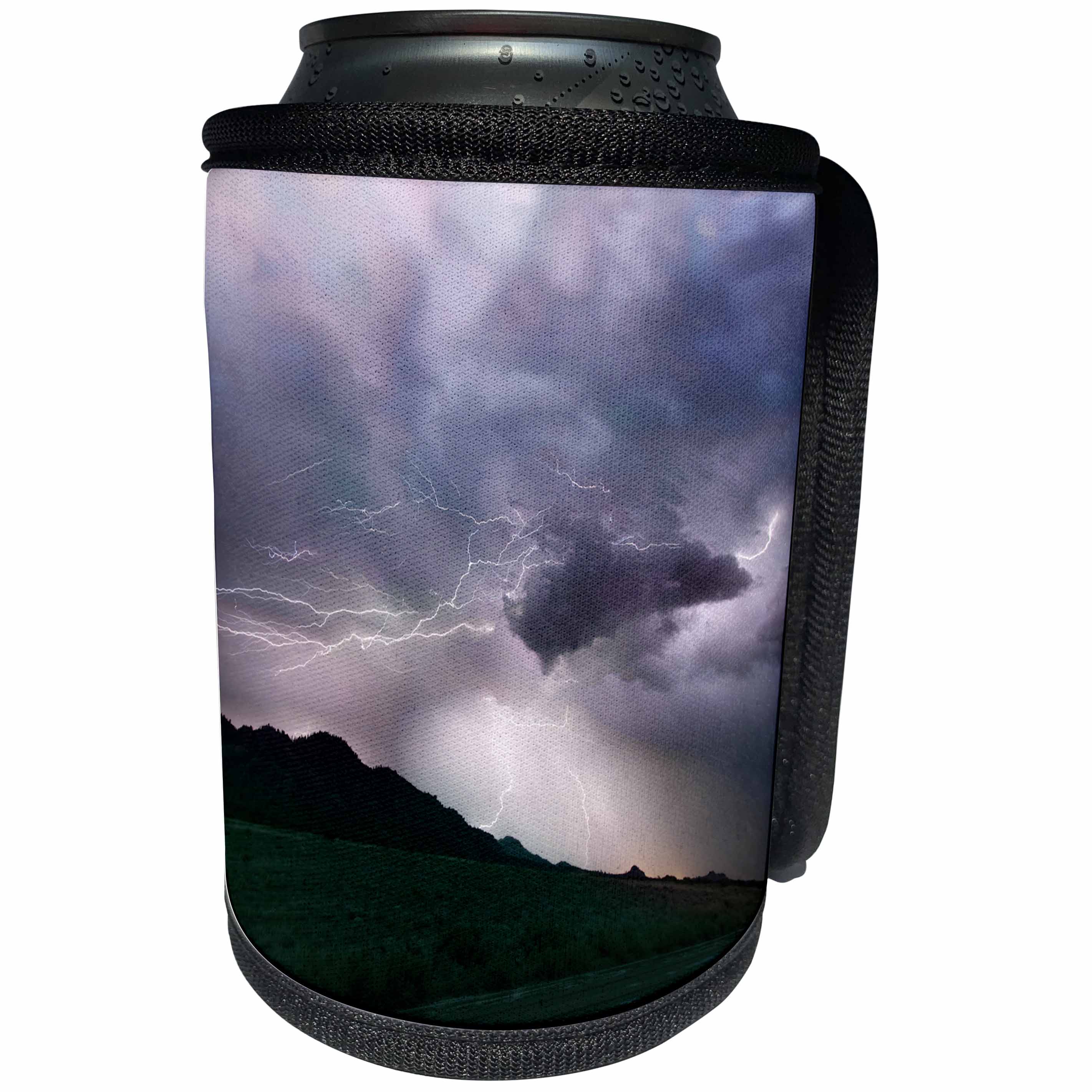 3dRose Danita Delimont - Weather - Colorado, Upper Arkansas River Valley. Lightning storm over mountain. - Can Cooler Bottle Wrap (cc_259083)