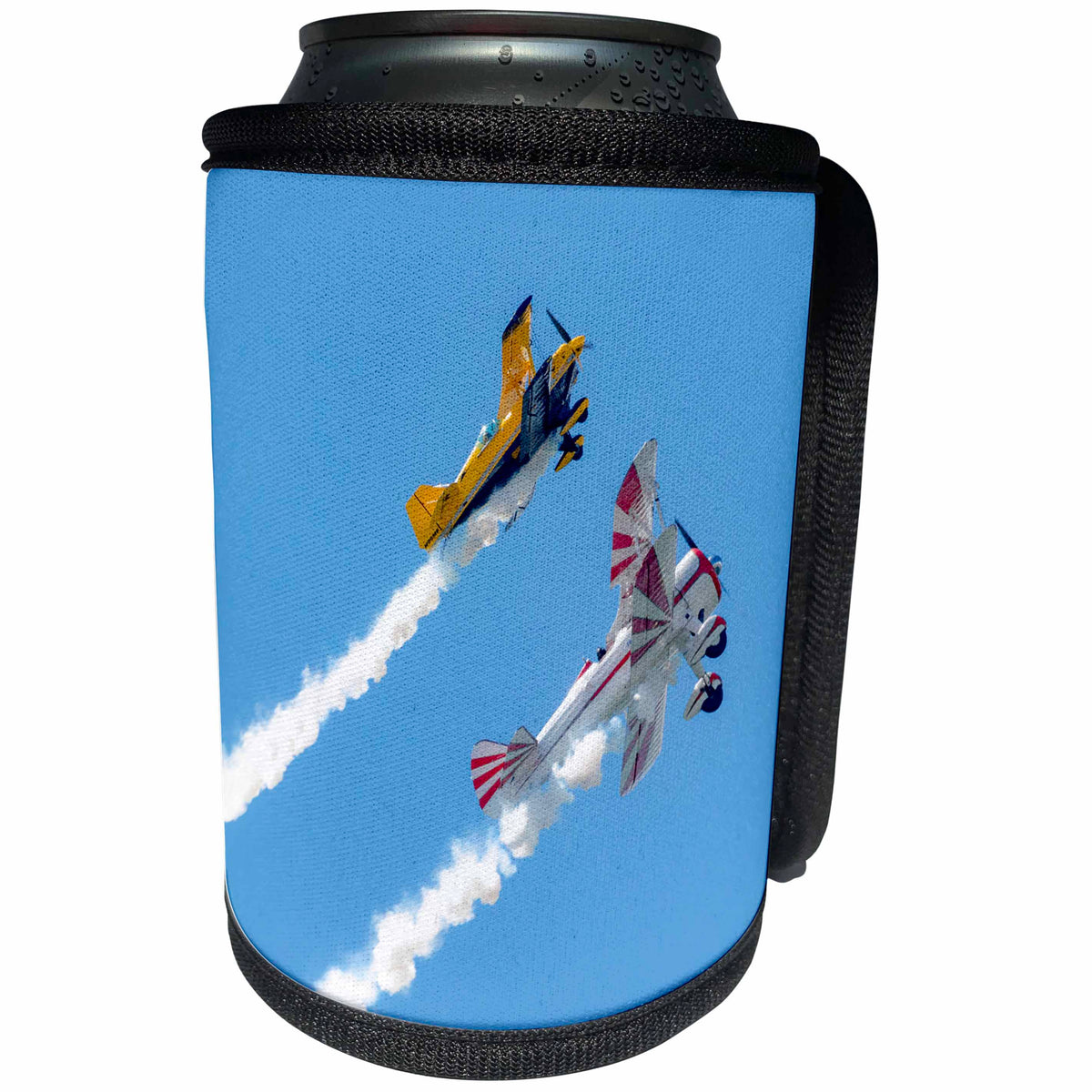 3dRose Danita Delimont - Aircraft - USA, Colorado, Dillon. Biplanes make smoke at air show. - Can Cooler Bottle Wrap (cc_259098)