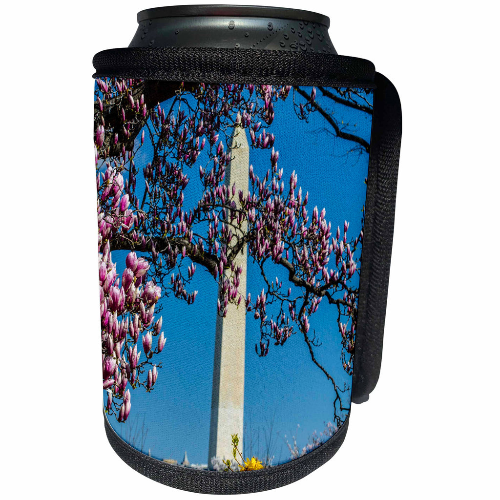 3dRose Danita Delimont - Washington DC - Washington DC. Washington Monument springtime with blooming trees. - Can Cooler Bottle Wrap (cc_259156)